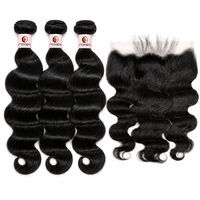 Vendor Grosir Rambut Ekstensi Grade 15A dengan Kutikula Tertata Rapi, Double Drawn, Rambut Asli India, Bundel dengan Lace Frontal 13x4