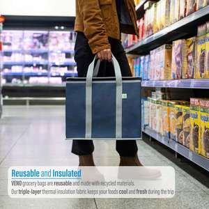Cotton Cooler Bag Insulated Reusable Grocery Shopping Bag Food Delivery Heavy Duty Durable Handles Dual Tab Zips - Product Image 3