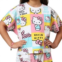 Ensemble deux pièces RioLeaf personnalisé pour filles, imprimé dessin animé automne, décontracté, en coton élasthanne écologique, short et haut à manches courtes, tous logos