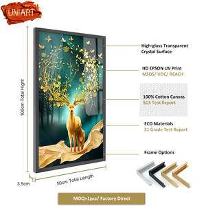 UNIART Art mural abstrait nordique vertical en verre cristallin, <span class=keywords><strong>impression</strong></span> sur <span class=keywords><strong>toile</strong></span>, cerf doré, affiches et impressions - Product Image 2