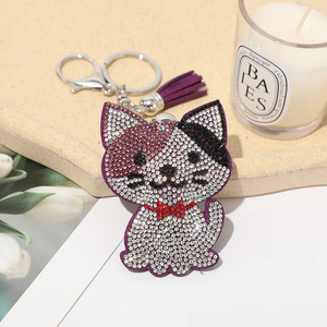 Wholesale Cute Bling Cat Gift for Children Crystal Rhinestone Lucky Cat Keychain Cheap Full Diamond Glitter Cat <b>Tassel</b> <b>Key</b> Chain - Product Image 5