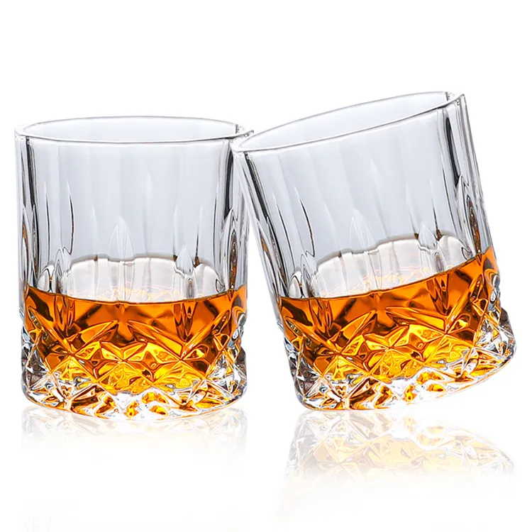 Free Sample Lead Free Modern Drinking Whiskey Crystal Drinking Glassware Embossed Whisky Glass Cup For Home Bar