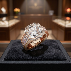 Hermoso Anillo de Compromiso y Boda con Diamante de Laboratorio de 5.1CT, Corte Asscher, Color D, Claridad VS1, Chapado en Oro Rosa de 18k, Certificado IGI - Product Image 2