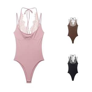 Ropa de Mujer, Primavera, Nueva Moda, Sexy, Versátil, Mono con Cuello Halter y Encaje con Parches - Product Image 1