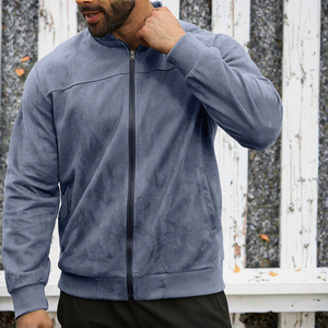 <b>Men's</b> <b>Suede</b> Fleece Bomber <b>Jacket</b> Loose Zip Up Streetwear Outerwear for Autumn - Product Image 3