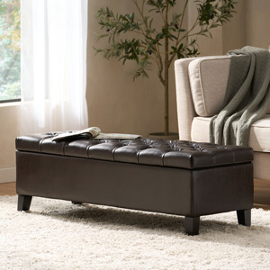 Modern Dark Brown Faux Leather Tufted Convertible Storage Ottoman Bench for Living Room Bedroom Entryway-Bedroom Furniture - Product Image 1