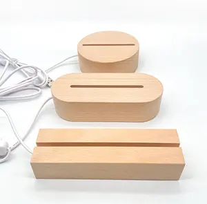 High Quality Square Wood Led Display Night Light Base Holder Stand 3d Led Lamp USB Powered Wooden Base for DIY acrylic