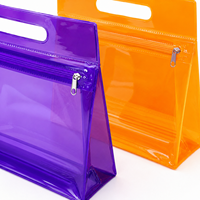 Sac cosmétique en PVC couleur bonbon néon avec poignée découpée, pochette de maquillage transparente à fermeture éclair, organiseur de voyage pour articles de toilette, personnalisable OEM