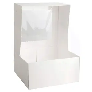 Kotak Kue 10X10X5 Inci dengan Kotak Kue Putih Jendela untuk Kue Kering, Pai, Kue Mangkuk