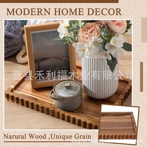 Plateau rectangulaire en bois Holiford à bords ondulés, multifonctionnel, pour salle de bain, cuisine, salon, présentoir - Product Image 3