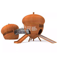 Structure de jeu extérieure Moetry Super Acron Pod en bois et acier inoxydable avec toboggan tubulaire, conception personnalisée pour parcs d'attractions