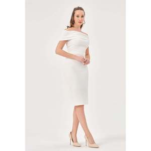 Robe décontractée pour femme DANS, couleur écru, coupe classique, motif uni, manches courtes, longueur genou, pour toutes les saisons - Modèle 1569 - Product Image 2