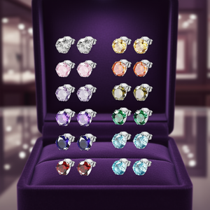 Orecchini a lobo da donna E1171 in argento 925 con ametista, montatura a castone, gioielli classici in cristallo, da indossare tutti i giorni, viola scuro - Product Image 2