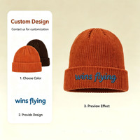 Gorro de Punto Jacquard Acrílico 100% Estilo Urbano Y2K Personalizado Wins Flying con Logotipo Estampado en Toda la Superficie