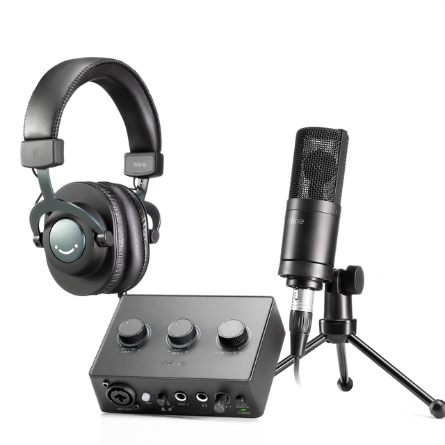 Fifine New Design Audio Mixer Wholesale Podcast Sound Card Kit Wired XLR Condenser Microphones Singing Studio Recording Bundle