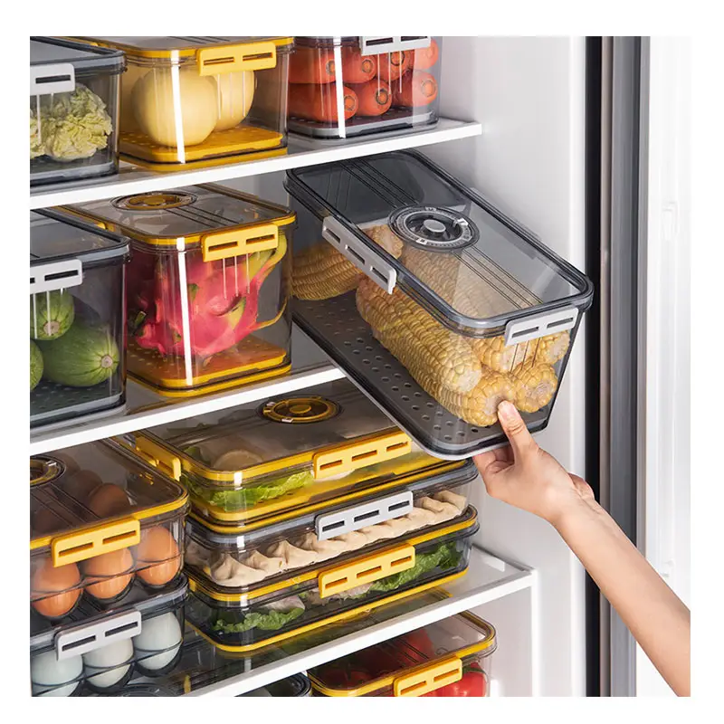 Fábrica OEM BPA-free cozinha expansível refrigerador ecofriendly recipiente de armazenamento de alimentos com temporizador e ventilação