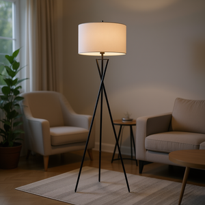 Lámpara de Pie con Trípode Cruzado de 65 Pulgadas, Pantalla de Tambor Color Blanco Hueso, Diseño Minimalista de Hierro, Uso Residencial, Fuente de Luz LED - Product Image 2
