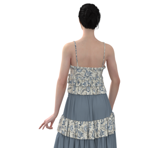Vintage Breathable <strong>Blue</strong> Floral Ruched Crop <strong>Cami</strong> for Women Sleeveless Spaghetti Strap Summer Tank <strong>Top</strong> - Product Image 2