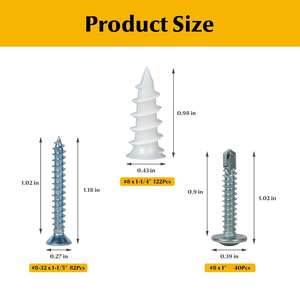 Baiguluo Drywall Screw Kit 192Pcs 244Pcs Self Tapping Screws Plasterboard Anchors General Industry Use - Product Image 2