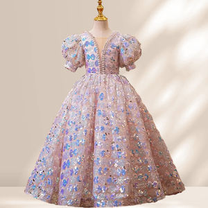 カスタマイズ可能なファッション、スパンコールとビーズ刺繍のブティック、フラワーガールのドレス、子供用イブニングパーティードレス - Product Image 4