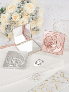 Portable Square 3D Rose Floral Cosmetic <b>Compact</b> <b>Mirror</b> Dual HD Glass Lens Folding Handbag Vanity <b>Mirror</b> Wholesale Custom Logo - Product Image 5