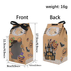 4 diseños de cajas Kraft para regalo de fiesta de Halloween con ventana <span class=keywords><strong>Trick</strong></span> <span class=keywords><strong>or</strong></span> <span class=keywords><strong>Treat</strong></span> Sweet Goodie decoraciones cajas con cintas - Product Image 2
