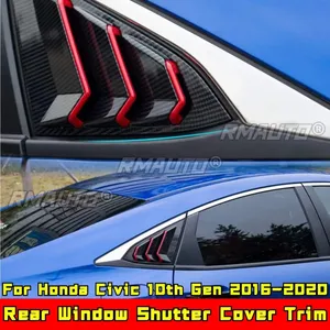 For Honda Civic 10th Gen 2016-2020 Body Kit Carbon Fiber Look Red Style Rear <b>Window</b> Shutter <b>Cover</b> Trim Car Accessories - Product Image 3