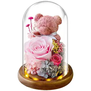 Valentines Day Gift Mother's Day Led Light Forever Roses Preserved Flower Reasonable Price Forever Rose In Glass