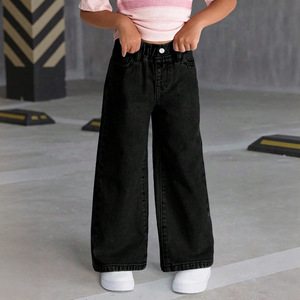 Jeans classiques minimalistes pour petites filles, coupe large, délavés, style vintage, pour toutes les saisons, bas de tenue en denim pour enfants, personnalisables - Product Image 3