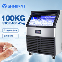 Machine à glaçons en forme de croissant de 100 kg, refroidie à l'eau, en acier inoxydable, pour restaurant, cocktails et boissons