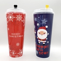 Bouteille jetable à bulles en plastique, ml, avec motifs de noël, de qualité alimentaire, bouteille pour le café, Boba thé, boisson