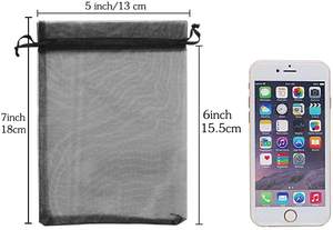 Sacs en organza noir 5x7 pouces 100 pièces, sacs en maille pour bonbons, pochettes à bijoux, sachets vides à cordon pour cadeaux de mariage - Product Image 2