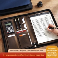 Carpeta de Negocios Multifuncional Azul Personalizada A4, de Cuero PU, con Doble Compartimento, Tablero de Escritura y Bolsillo con Cremallera