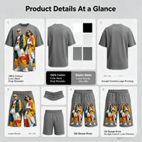 Ensemble deux pièces en coton pour homme : T-shirt et short ample à taille élastique – Grandes tailles 2XL-4XL – Impression de logo personnalisée disponible