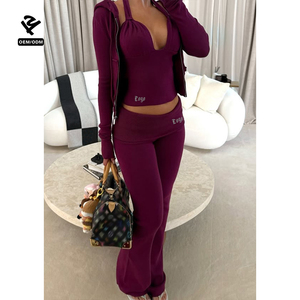 F5650 Ensemble Deux Pièces Slim Sur Mesure Vêtements <span class=keywords><strong>Femme</strong></span> Ensemble Crop Top Survêtement Loungewear de Haute Qualité Ensemble <span class=keywords><strong>Veste</strong></span> à Capuche Zippée et Pantalon - Product Image 3