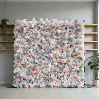 Dekorasi Dinding Bunga 8ft X 8ft Grosir Mawar Sutra & Hydrangea Alas Kain Dekoratif Buatan untuk Acara Pernikahan