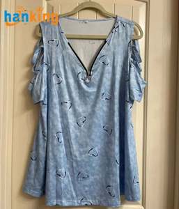 T-shirt pour femme, coupe classique, col en V, tissu dobby, polyester, manches courtes, couleurs personnalisées, été, J0033 - Product Image 2