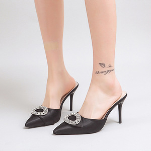 Summer New Arrival <b>Pointed</b> Toe Stiletto Elegant Toe-toe Slippers Female Sexy Rhinestone Outwear Fairy Style High Heels - Product Image 2