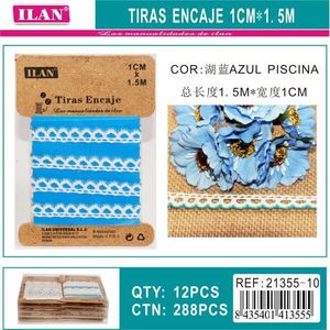 Cinghie in pizzo ILAN 1 cm x 1,5 m blu piscina per decorazioni e artigianato - Product Image 3