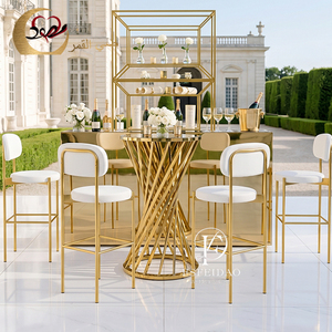 Modern Rose Gold Stainless Steel Marble Top Cocktail Station Restaurant High <b>Bar</b> <b>Tables</b> and Chairs for Hotel Use - Product Image 2