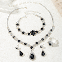 Parure de bijoux en zircone cubique en forme de goutte d'eau, multicolore, collier, boucles d'oreilles et bague, 3 pièces, pour mariage, fête, bijoux de déclaration pour femme