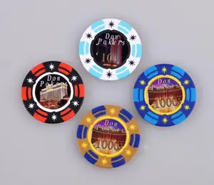 Kualitas Casino ABS Kepingan Poker Tanah Liat Set Gaya Logo OEM Kustom Warna Berat Bahan Asli Dadu Kecil Poker Judi Chip Koin