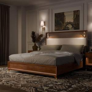 Mid-Century Modern <strong>Beautiful</strong> 1pc Eastern King Size <strong>Bed</strong> Walnut Solid Wood Upholstered <strong>Bed</strong> - Product Image 4