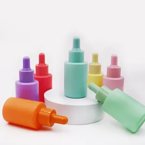 Colored Glass Bottle Flat Shoulder Frosted 10ml 30ml Essential Oil Dropper Bottle With Pipette