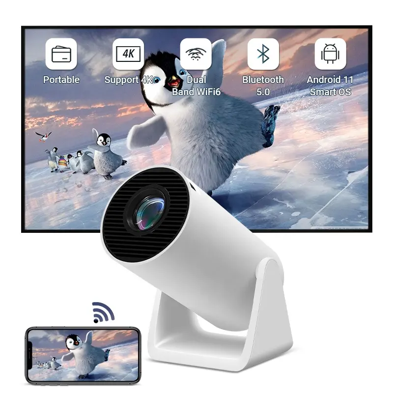 Hotack Fábrica al por mayor HY300 Full HD Proyector de cine en casa Smart Android 11 4K Video Projecteur Mini proyector portátil