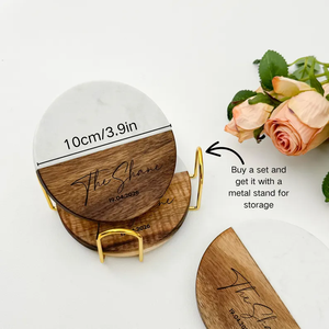 Sous-verres ronds et hexagonaux en bois et marbre d'acacia pour boissons, livraison gratuite aux États-Unis, ensemble de sous-verres en marbre et bois - Product Image 4