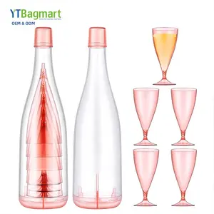 5 Stück Picknick tragbare Champagner Glas Set unzerbrechliche Kunststoff Weingläser mit niedlichen Flasche Lagerung