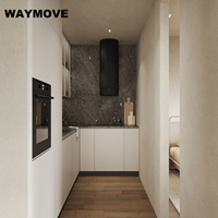WAYMOVE Cuisine moderne en panneaux de particules MDF, finition marbre brillant, laque acrylique, avec charnières, glissières de tiroir, robinet, panier et évier