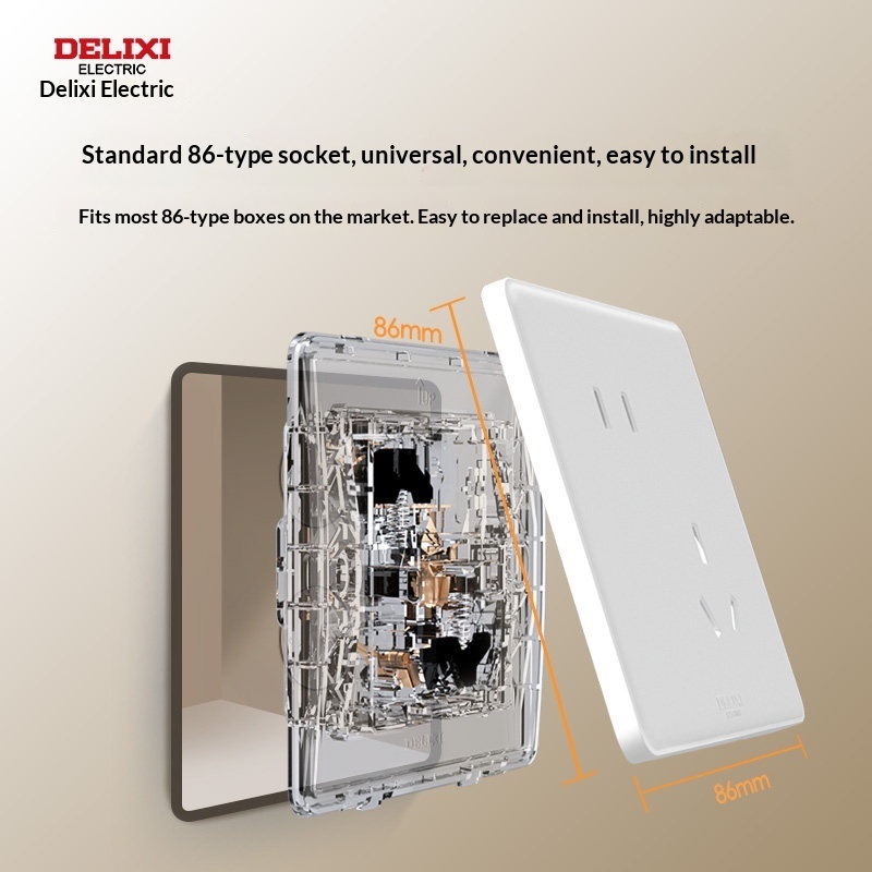 Delixi 815 Series Switch Socket Panel 16A/10A Five-Hole 86 Type USB 2 Ports Concealed Wall-Mounted White PC Material Child · image 5