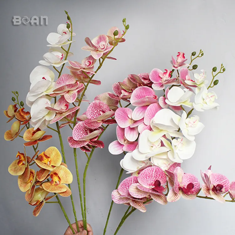 Düğün dekorasyon 3D baskı yapay ipek gerçek dokunmatik çiçekler 9 kafaları kelebek güve orkide